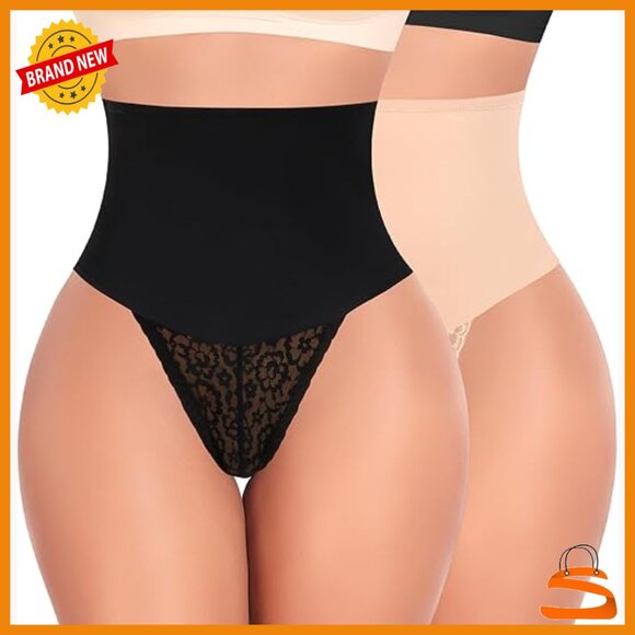 Mid Rise Tummy Control Thong Shapewear Seamless Lace Design Medium